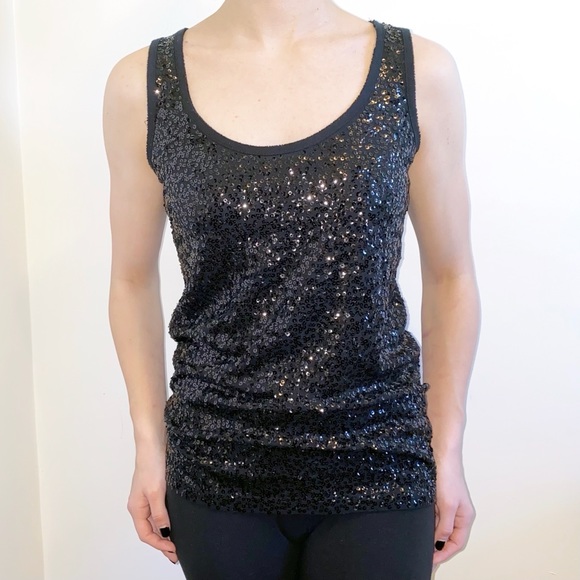 J. Crew Tops - J Crew Black Sequin Tank Top Size Small